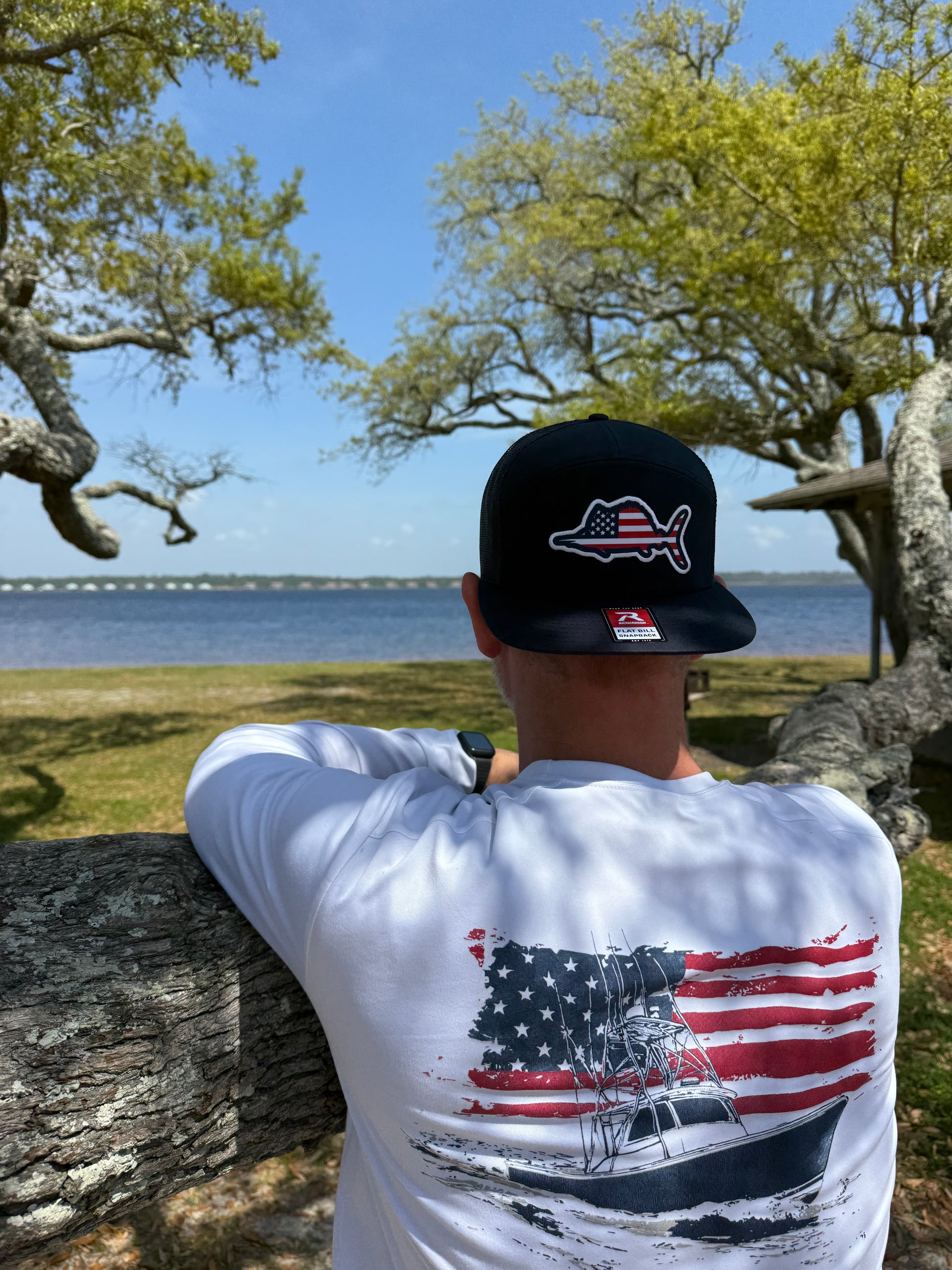 american flag boat long sleeve shirt
