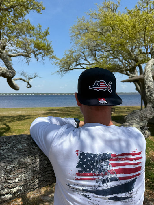 american flag boat long sleeve shirt